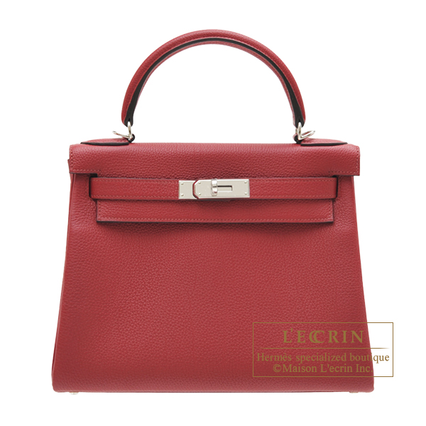 Hermes Kelly bag 28 Retourne Rouge grenat Togo leather Silver hardware L ecrin Boutique Singapore
