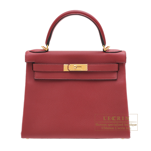 Hermes　Kelly bag 28　Retourne　Rouge grenat　Togo leather　Gold hardware