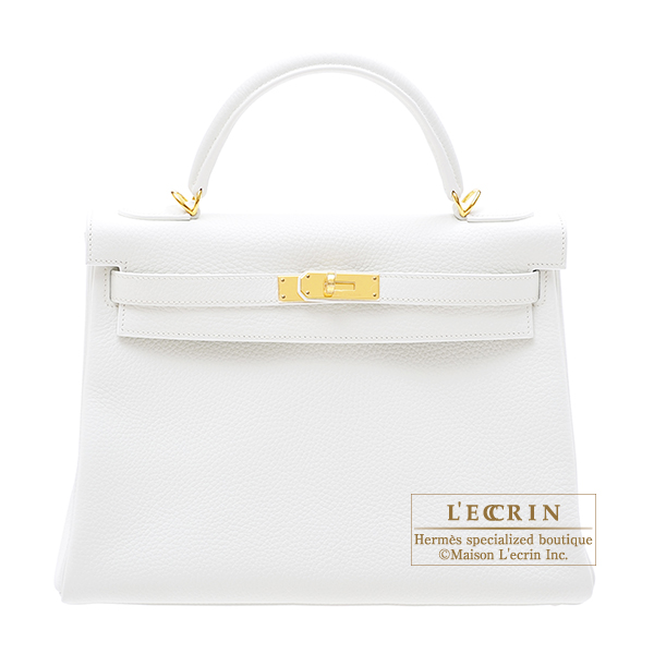 Hermes　Kelly bag 32　Retourne　White　Clemence leather　Gold hardware