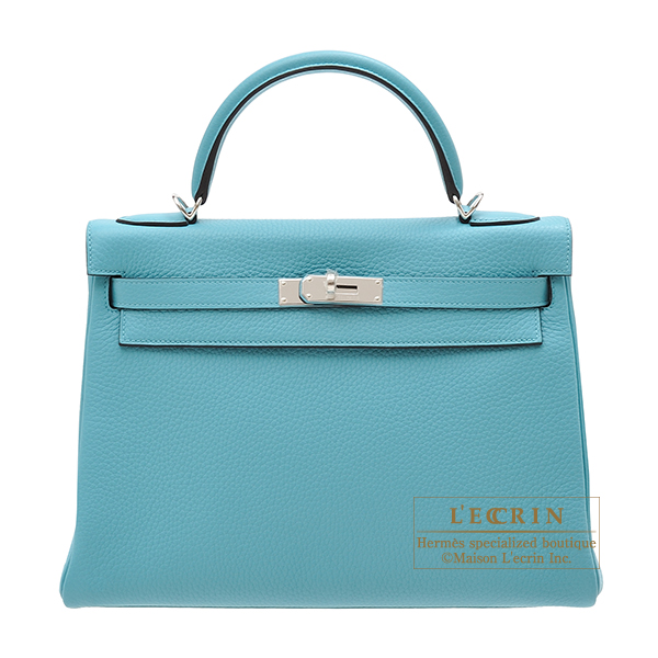 Hermes　Kelly bag 32　Retourne　Blue Saint-Cyr　Clemence leather　Silver hardware