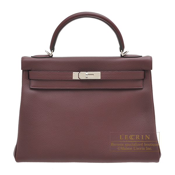 Hermes　Kelly bag 32　Retourne　Bordeaux　Togo leather　Silver hardware