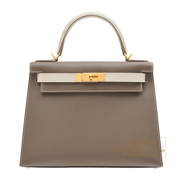 Hermes　Personal Kelly bag 28　Sellier　Etoupe grey/　Craie　Epsom leather　Matt gold hardware
