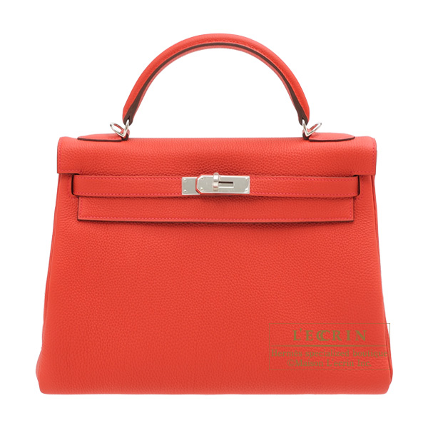 Hermes　Kelly bag 32　Retourne　Geranium　Togo leather　Silver hardware