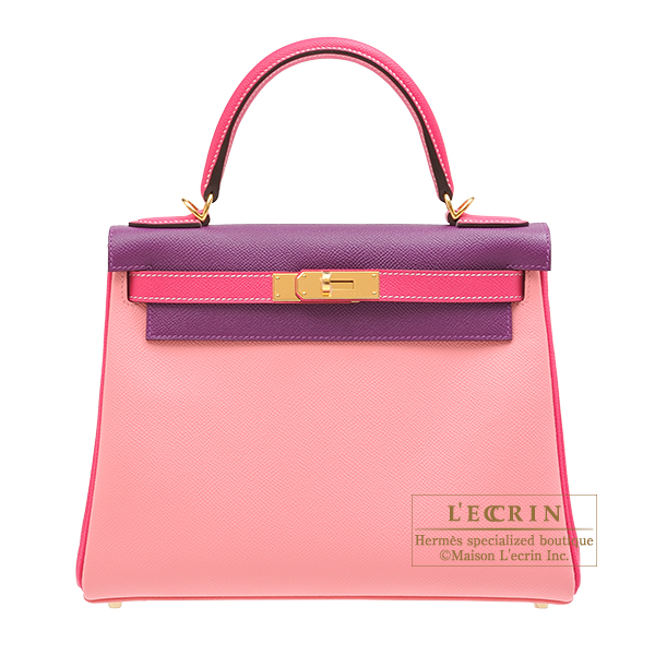 Hermes　Personal Kelly bag 28　Retourne　Rose confetti/　Anemone/　Rose tyrien　Epsom leather　Gold hardware