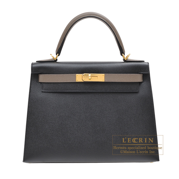 Hermes　Personal Kelly bag 28　Sellier　Black/Etain　Epsom leather　Gold hardware
