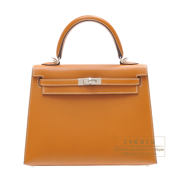 Hermes　Kelly bag 25　Sellier　Natural sable　Butler leather　Silver hardware