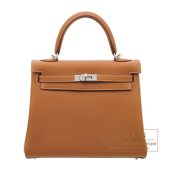 Hermes　Kelly bag 25　Retourne　Gold　Togo leather　Silver hardware