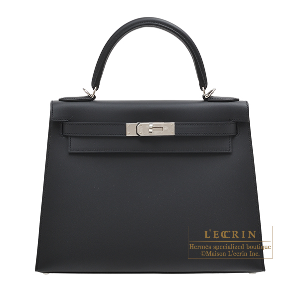 Hermes　Kelly bag 28　Sellier　Black　Sombrero leather　Silver hardware