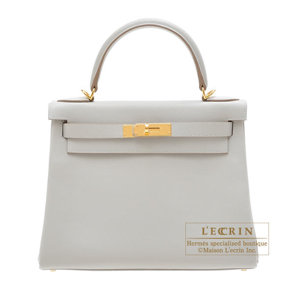 Hermes　Kelly bag 28　Retourne　Pearl grey　Evercolor leather　Gold hardware