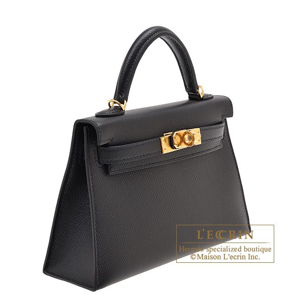 Hermes Mini Kelly 20 Sellier Bag in Black Epsom Leather with Gold