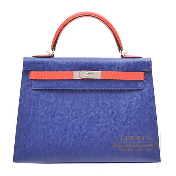 Hermes Personal Kelly bag 32 Sellier Blue electric/Rose jaipur Epsom leather  Silver hardware