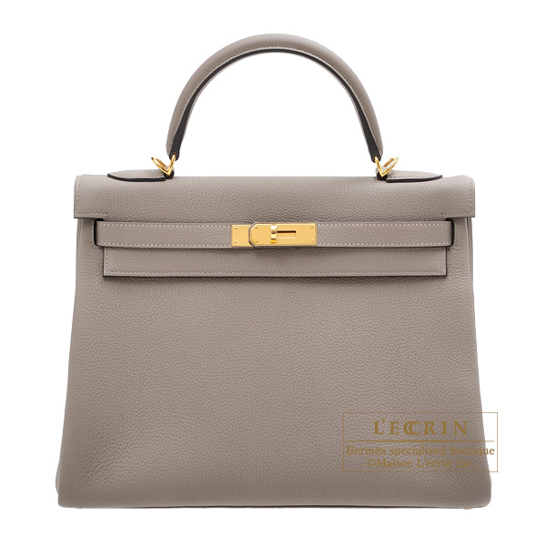 Hermes　Kelly bag 32　Retourne　Gris asphalt　Togo leather　Gold hardware