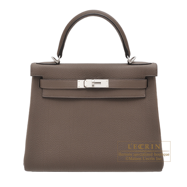 Hermes Kelly bag 28 Retourne Etoupe grey Togo leather Silver