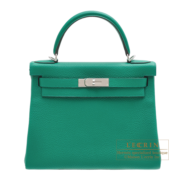 Hermes　Kelly bag 28　Retourne　Vert vertigo　Clemence leather　Silver hardware