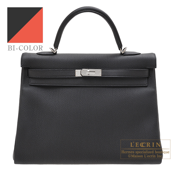 Hermes　Personal Kelly bag 35　Retourne　Black/Capucine　Togo leather　Silver hardware