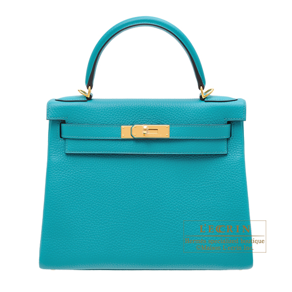 Hermes　Kelly bag 28　Retourne　Blue paon　Clemence leather　Gold hardware