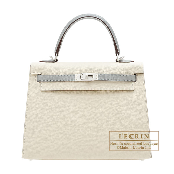 Hermes Personal Kelly bag 25 Sellier Craie/Gris mouette Epsom leather Matt  silver hardware