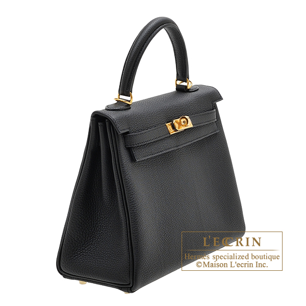 Hermes Kelly 25 Retourne Noir (Black) Togo Gold replica