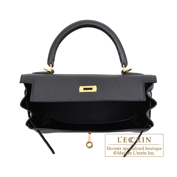 Hermes Kelly 25 Retourne Noir (Black) Togo Gold Hardware #C