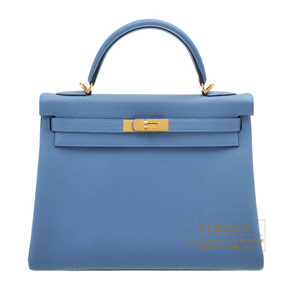 Hermes　Kelly bag 32　Retourne　Azur　Togo leather　Gold hardware