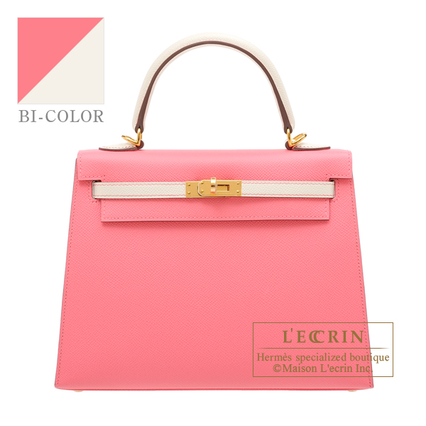 Hermes　Personal Kelly bag 25　Sellier　Rose azalee/Craie　Epsom leather　Gold hardware
