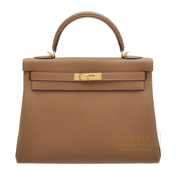 Hermes Kelly bag 32 Retourne Alezan Togo leather Gold hardware