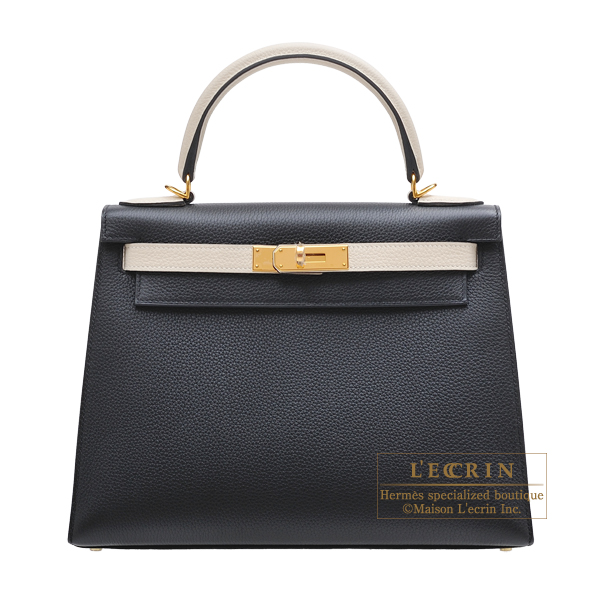 Hermes Personal Kelly bag 28 Sellier Black/Craie Togo leather Gold