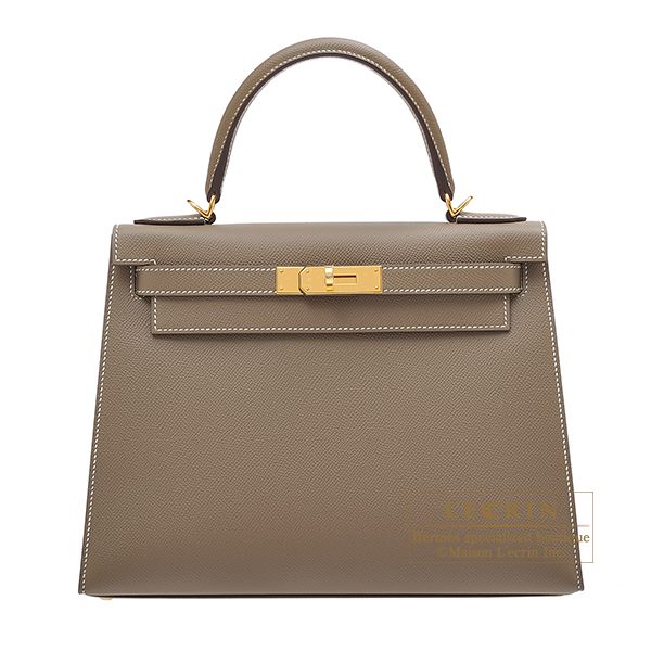 Hermes　Kelly bag 28　Sellier　Etoupe grey　Epsom leather　Gold hardware