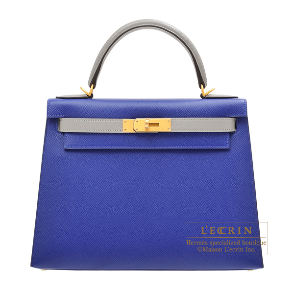 Hermes　Personal Kelly bag 28　Sellier　Blue electric/　Gris mouette　Epsom leather　Matt gold hardware