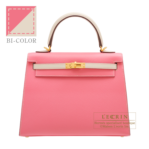 Hermes　Personal Kelly bag 25　Sellier　Rose azalee/Craie　Epsom leather　Matt gold hardware