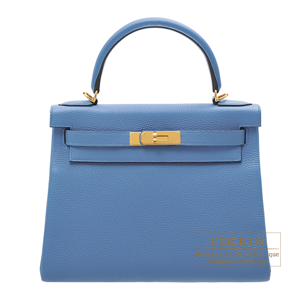 Hermes　Kelly bag 28　Retourne　Azur　Togo leather　Gold hardware