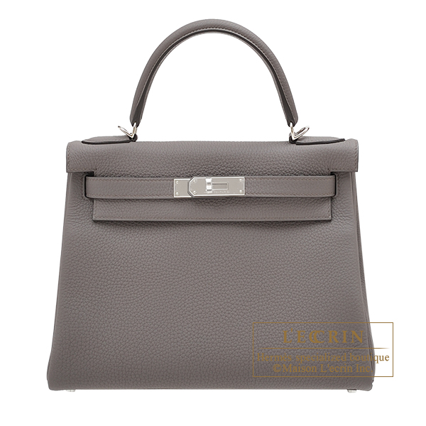 Hermes　Kelly bag 28　Retourne　Etain　Togo leather　Silver hardware