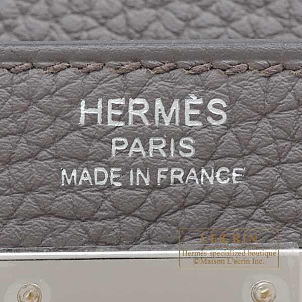 Hermes　Kelly bag 28　Retourne　Etain　Togo leather　Silver hardware