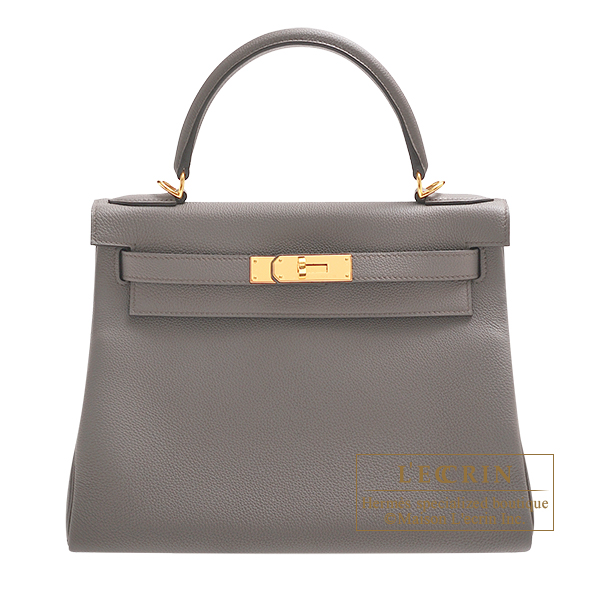 Hermes　Kelly bag 28　Retourne　Etain　Togo leather　Gold hardware