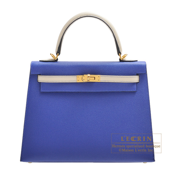 Hermes　Personal Kelly bag 25　Sellier　Blue electric/　Craie　Epsom leather　Gold hardware