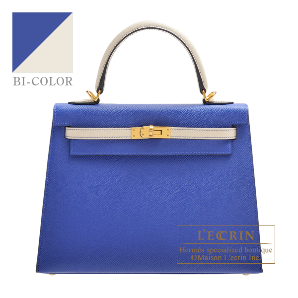 Hermes　Personal Kelly bag 25　Sellier　Blue electric/　Craie　Epsom leather　Gold hardware