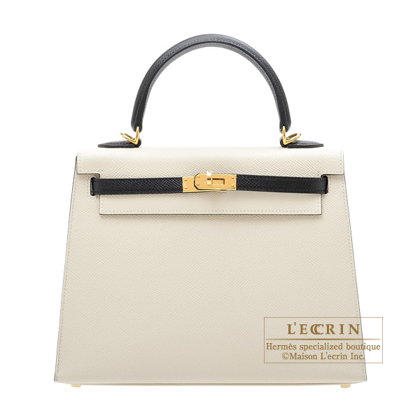 Hermes　Personal Kelly bag 25　Sellier　Craie/Black　Epsom leather　Gold hardware