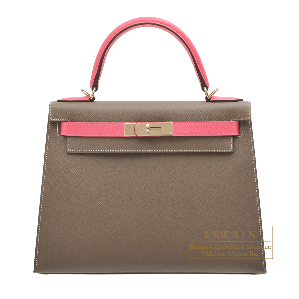 Hermes　Personal Kelly bag 28　Sellier　Etoupe grey/Rose azalee　Epsom leather　Champagne gold hardware