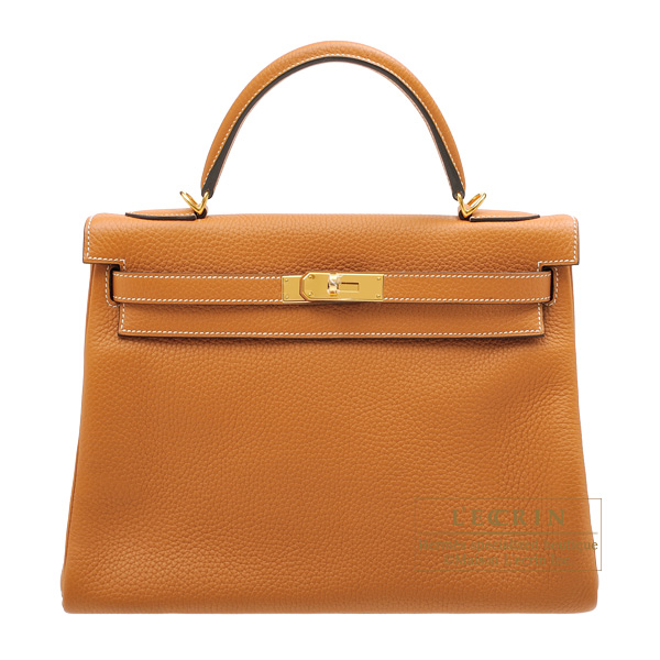 Hermes　Kelly bag 32　Retourne　Toffee　Clemence leather　Gold hardware