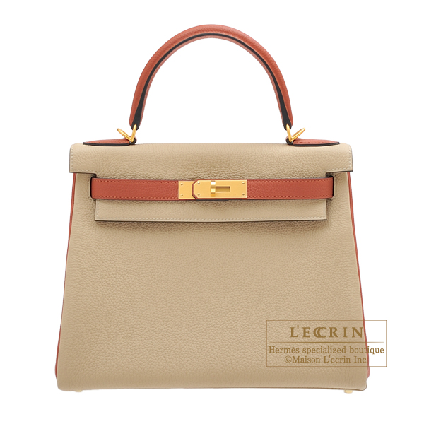 Hermes Personal Kelly bag 28 Retourne Trench/ Cuivre Togo leather Matt gold  hardware