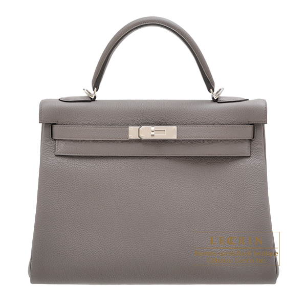 Hermes　Kelly bag 32　Retourne　Etain　Togo leather　Silver hardware