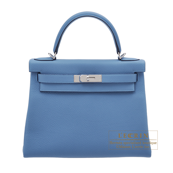 Hermes　Kelly bag 28　Retourne　Azur　Togo leather　Silver hardware