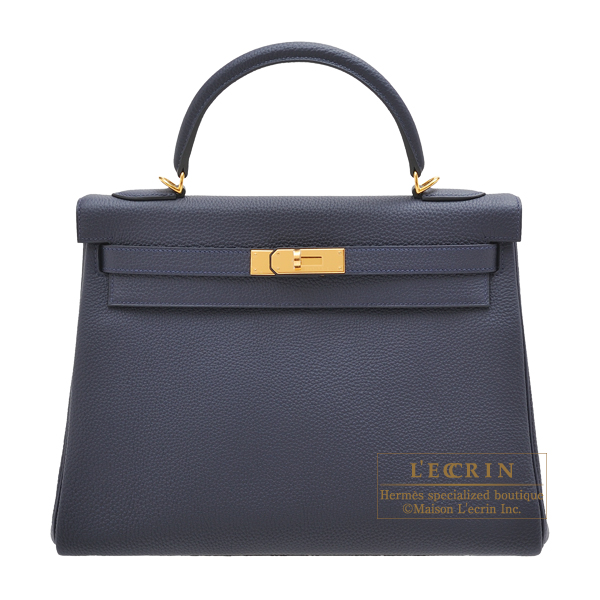 Hermes　Kelly bag 32　Retourne　Blue nuit　Togo leather　Gold hardware