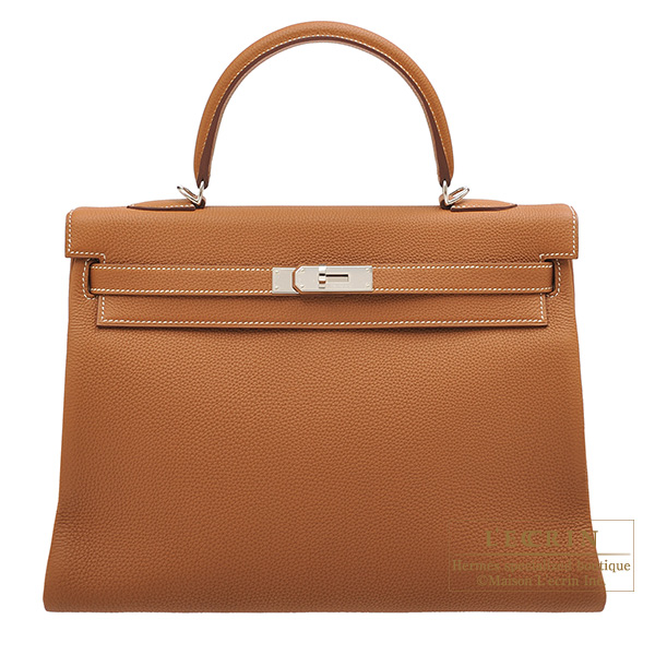 Hermes　Kelly bag 35　Retourne　Gold　Togo leather　Silver hardware