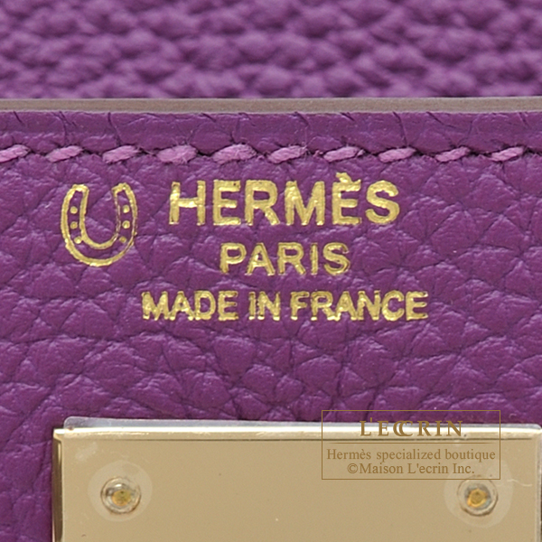 Hermes Personal Kelly bag 28 Retourne Anemone/ Gris asphalt Togo leather  Champagne gold hardware