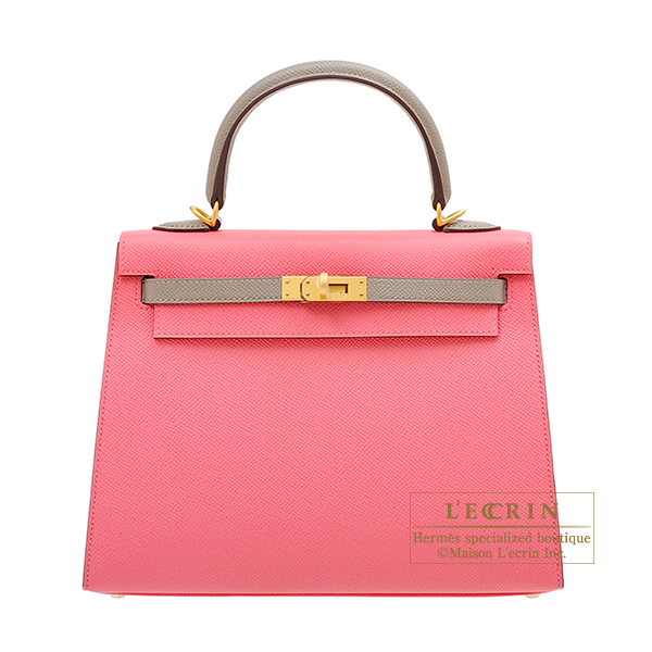 Hermes　Personal Kelly bag 25　Sellier　Rose azalee/Gris asphalt　Epsom leather　Matt gold hardware