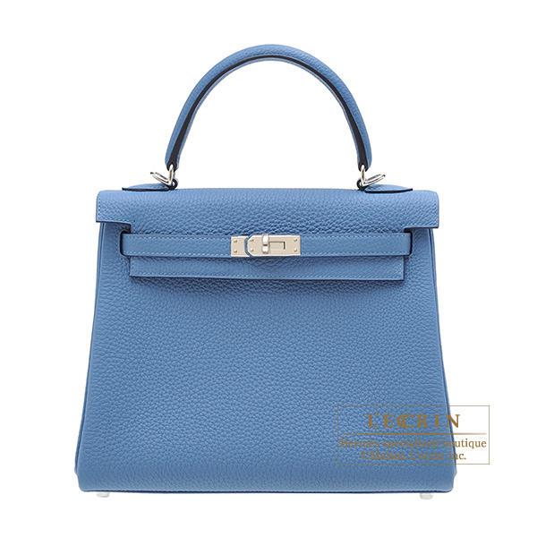 Hermes　Kelly bag 25　Retourne　Azur　Togo leather　Silver hardware