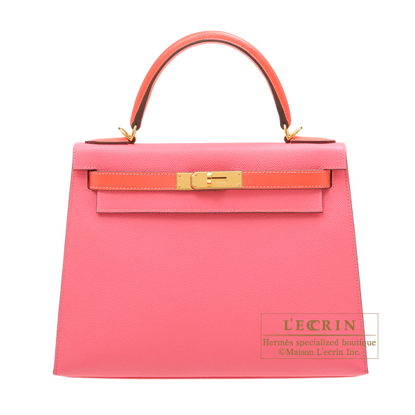 Hermes　Personal Kelly bag 28　Sellier　Rose azalee/　Rose jaipur　Epsom leather　Gold hardware