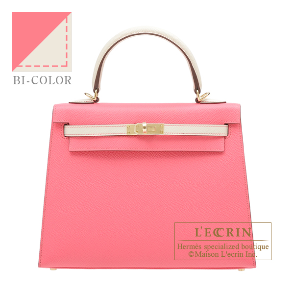 Hermes　Personal Kelly bag 25　Sellier　Rose azalee/Craie　Epsom leather　Champagne gold hardware