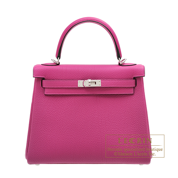 Hermes Kelly bag 25 Retourne Rose purple Togo leather Silver